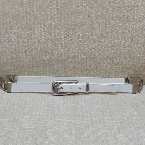 Escada White Leather Belt Silver Buckle Loop & Links - Picture 10 of 12
